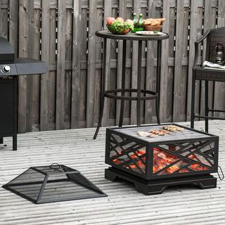 Northio  Braciere con protezione antiscintille, braciere con griglia e attizzatoio, griglia per barbecue 2 in 1, metallo, nero, 66x66x66 cm 