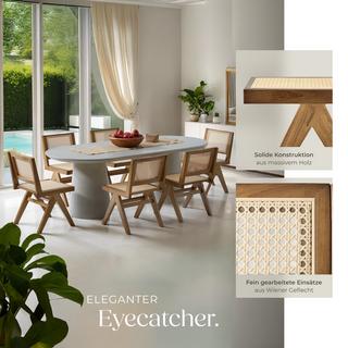 Tectake Holzstuhl Lissy Boho-Stil große Rückenlehne und Sitzfläche mit Wiener Geflecht  