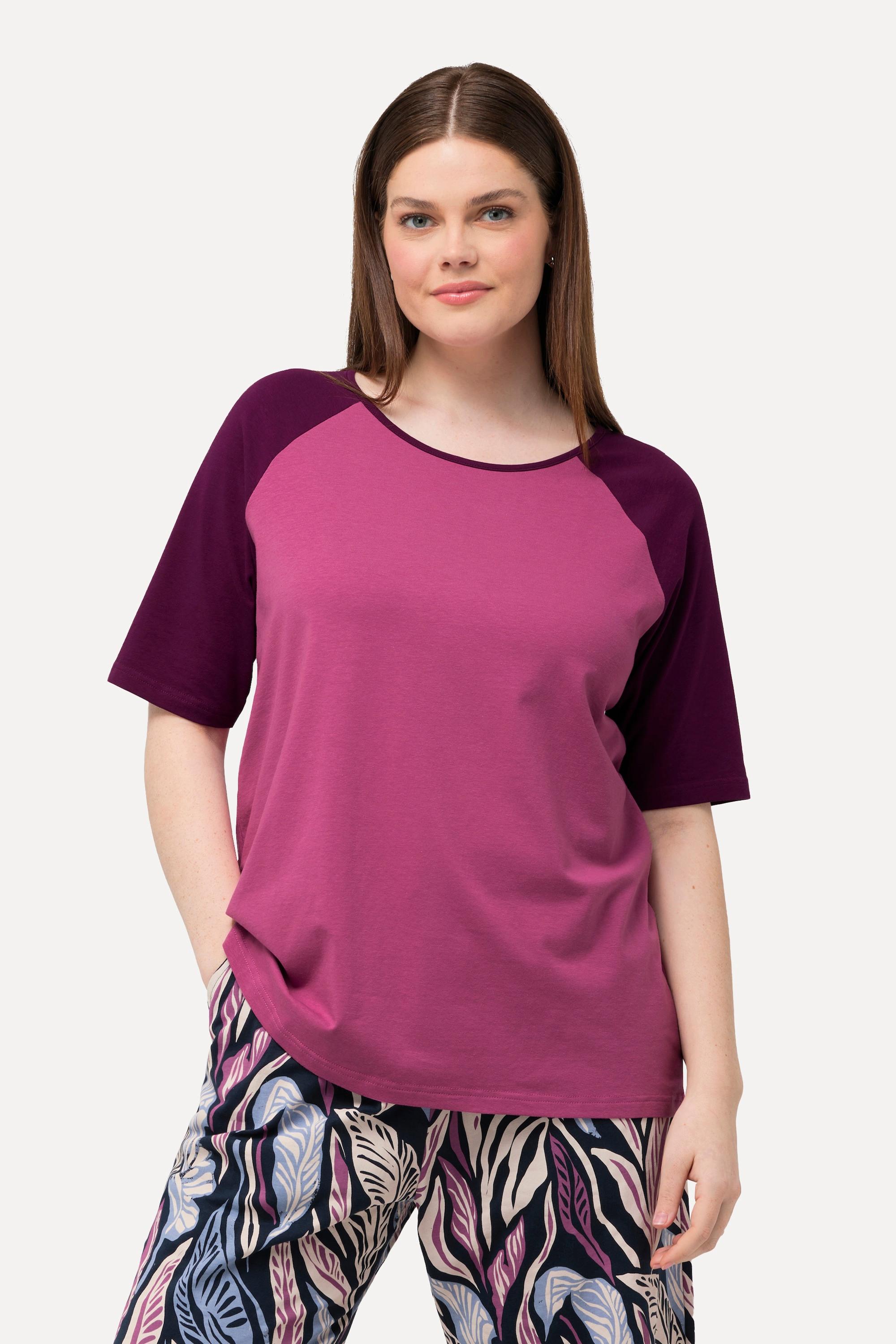 Ulla Popken  T-Shirt, Rundhals, Halbarm, Biobaumwolle fuchsia 