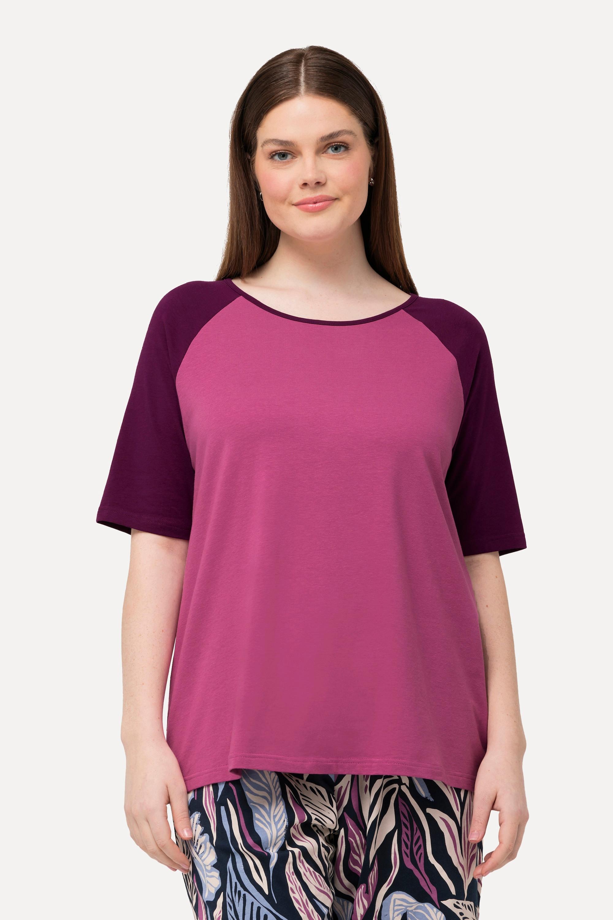 Ulla Popken  T-Shirt, Rundhals, Halbarm, Biobaumwolle fuchsia 