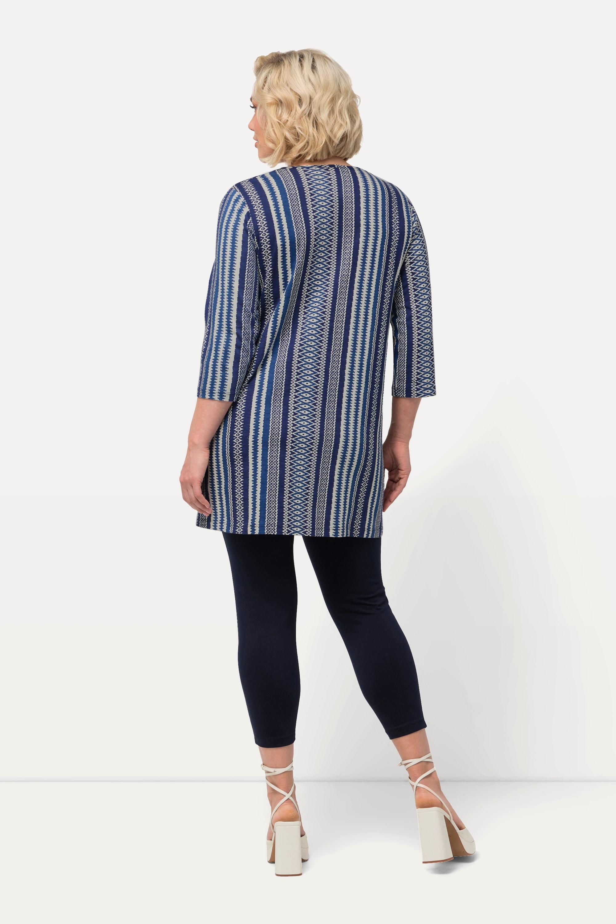 Ulla Popken  Longshirt, Musterstreifen, Tunika-Ausschnitt, 3/4-Arm 