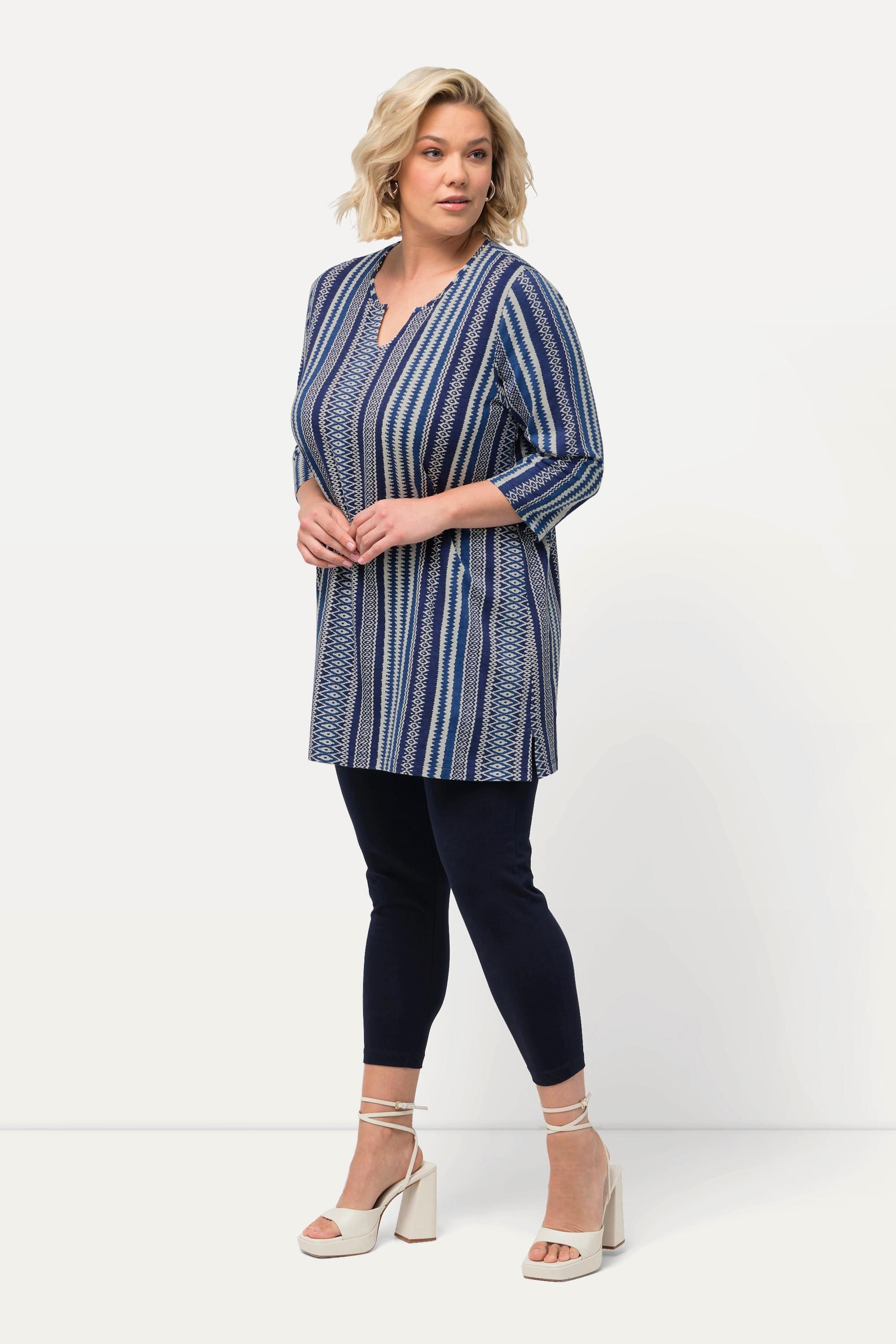 Ulla Popken  Longshirt, Musterstreifen, Tunika-Ausschnitt, 3/4-Arm 