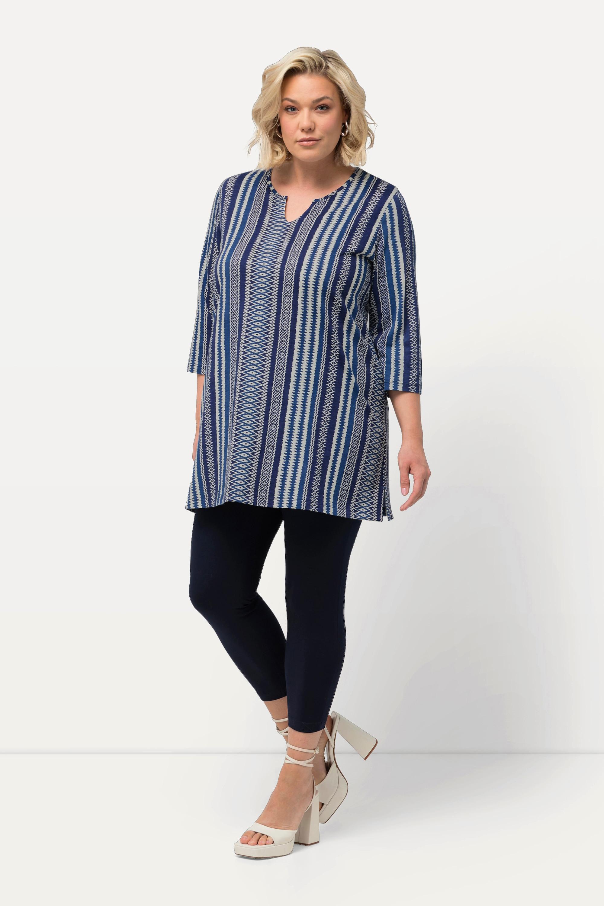 Ulla Popken  Longshirt, Musterstreifen, Tunika-Ausschnitt, 3/4-Arm 