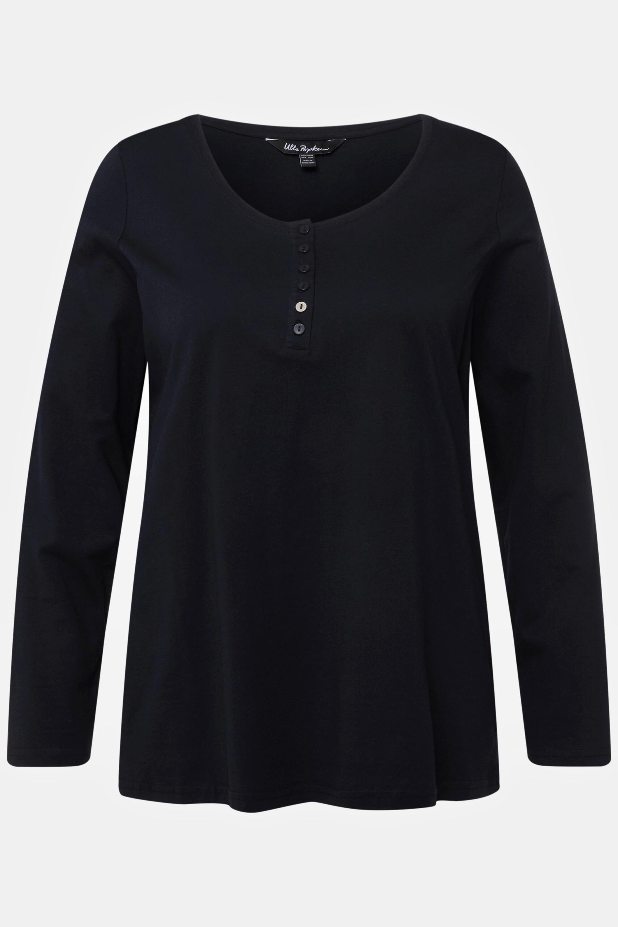 Ulla Popken  Basic Shirt, Knopfleiste, regular, Langarm 