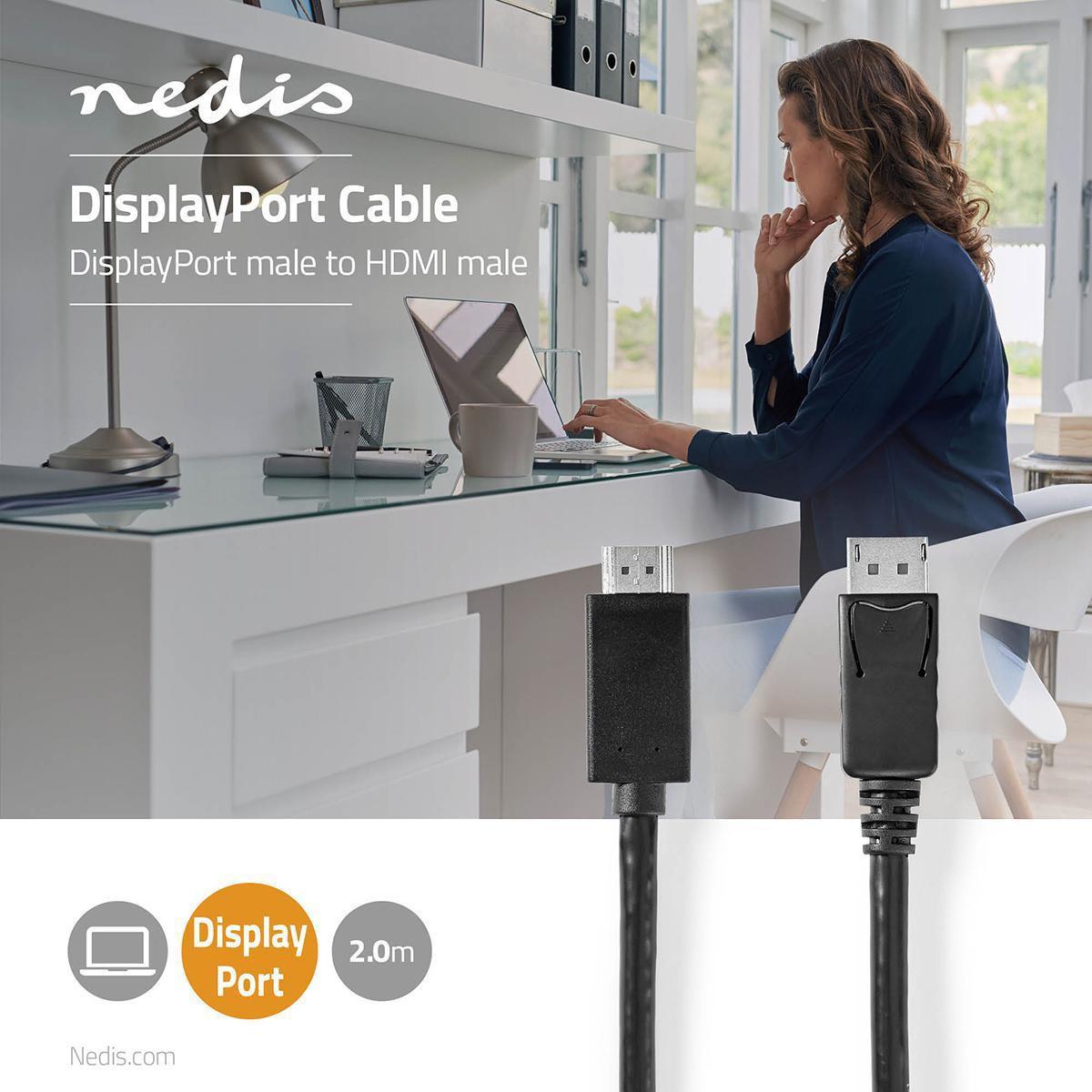 Nedis  Cavo Displayport | DisplayPort maschio | Connettore HDMI™ | 4K@60Hz | Nichelato | 2,00 m | Rotondo | PVC | Nero | Scatola 