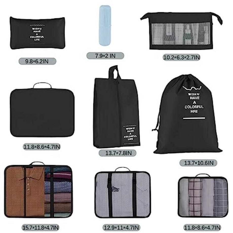 Only-bags.store  Cubes de rangement pour valises, 9 pièces Organisateur de bagages pour sac à dos 