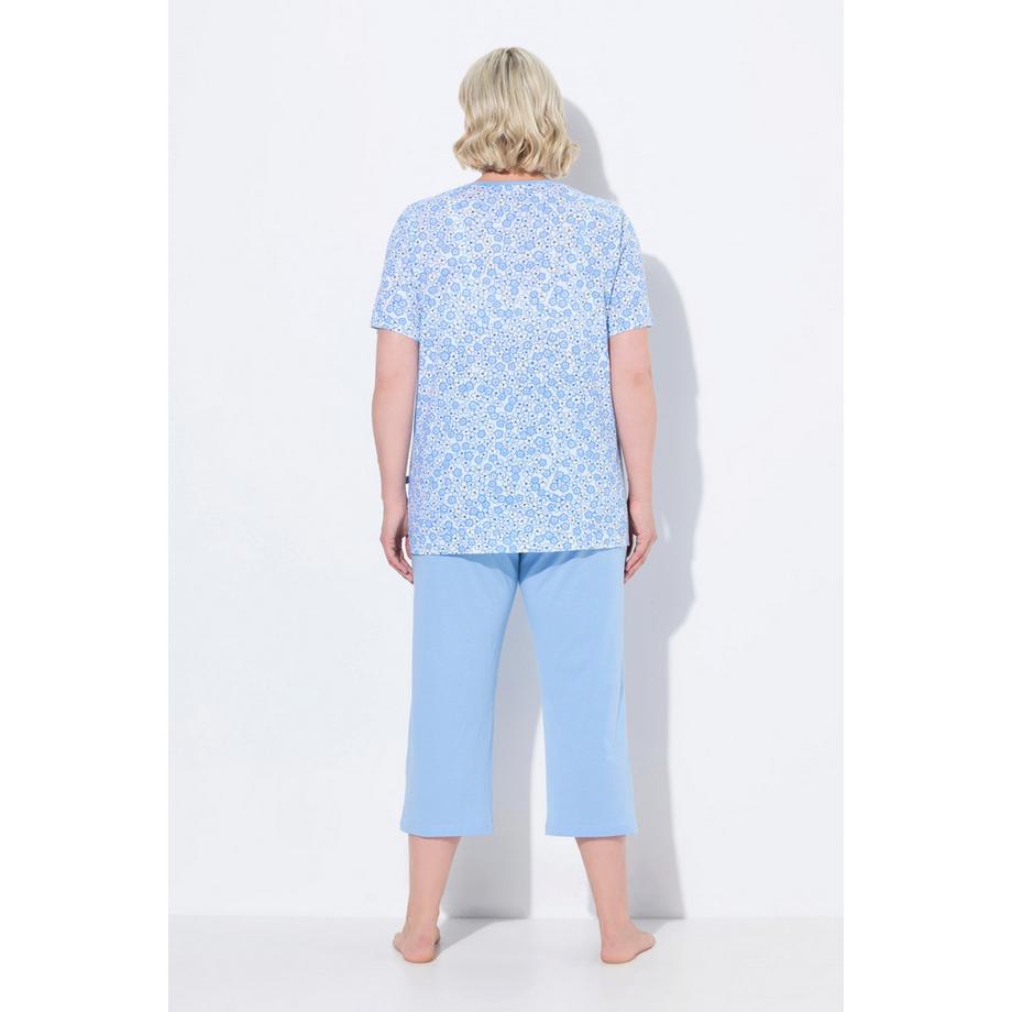 Ulla Popken Pigiama Floreale Scollo a V Maniche Corte Tasche  