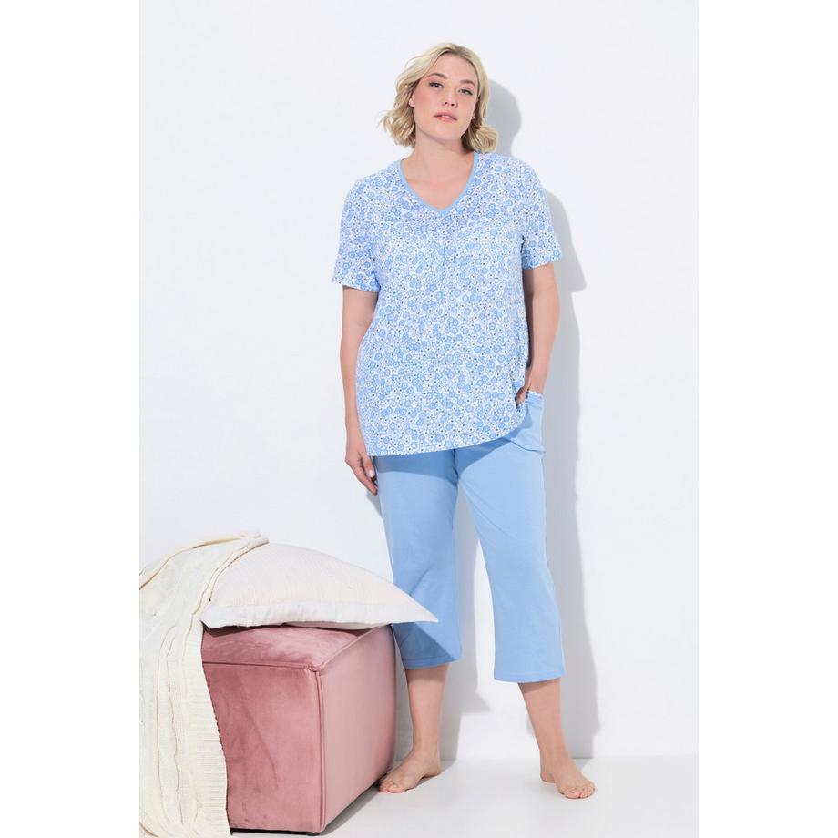 Ulla Popken Pigiama Floreale Scollo a V Maniche Corte Tasche  