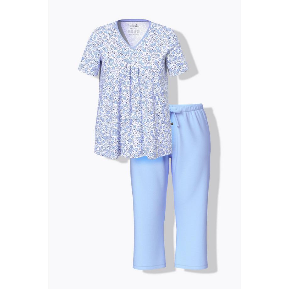 Ulla Popken Pigiama Floreale Scollo a V Maniche Corte Tasche  