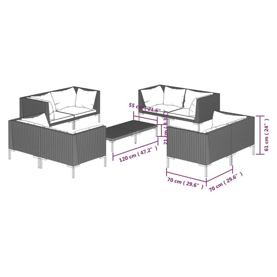 VidaXL set divani da giardino Polirattan  