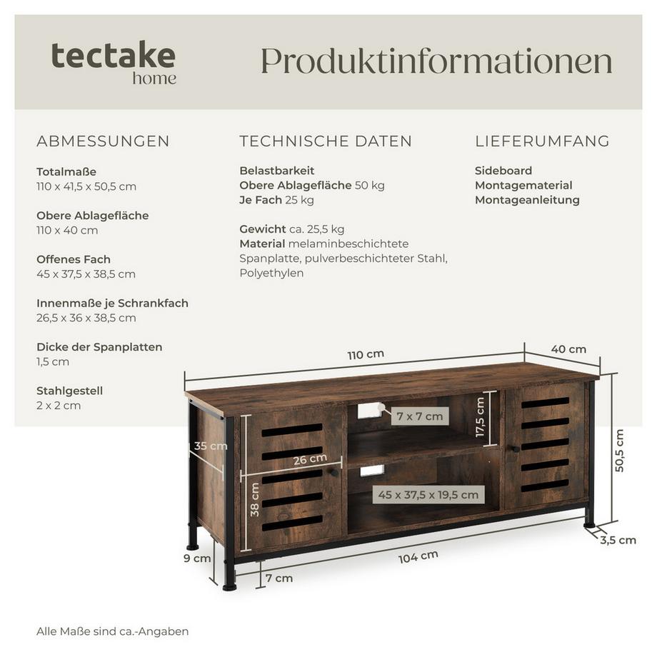 Tectake Meuble pour téléviseur CARLOW style industriel  