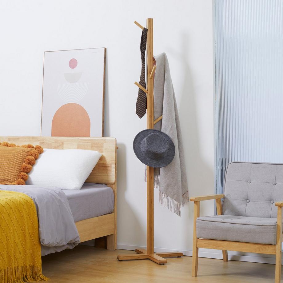 Northio  Porte-Manteau En Bambou Avec 8 Crochets, Portant Pour Couloir, Chambre, Naturel, 49,5X49,5X178Cm 