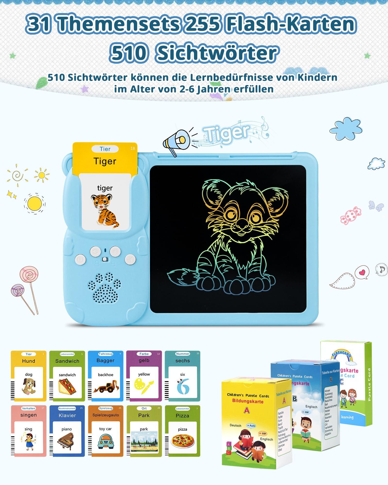 Activity-board  Lernspielzeug, Deutsch und Englisch lernen für Kinder, 510 Wörter sprechende Lernkarten mit LCD-Schreibtafel 