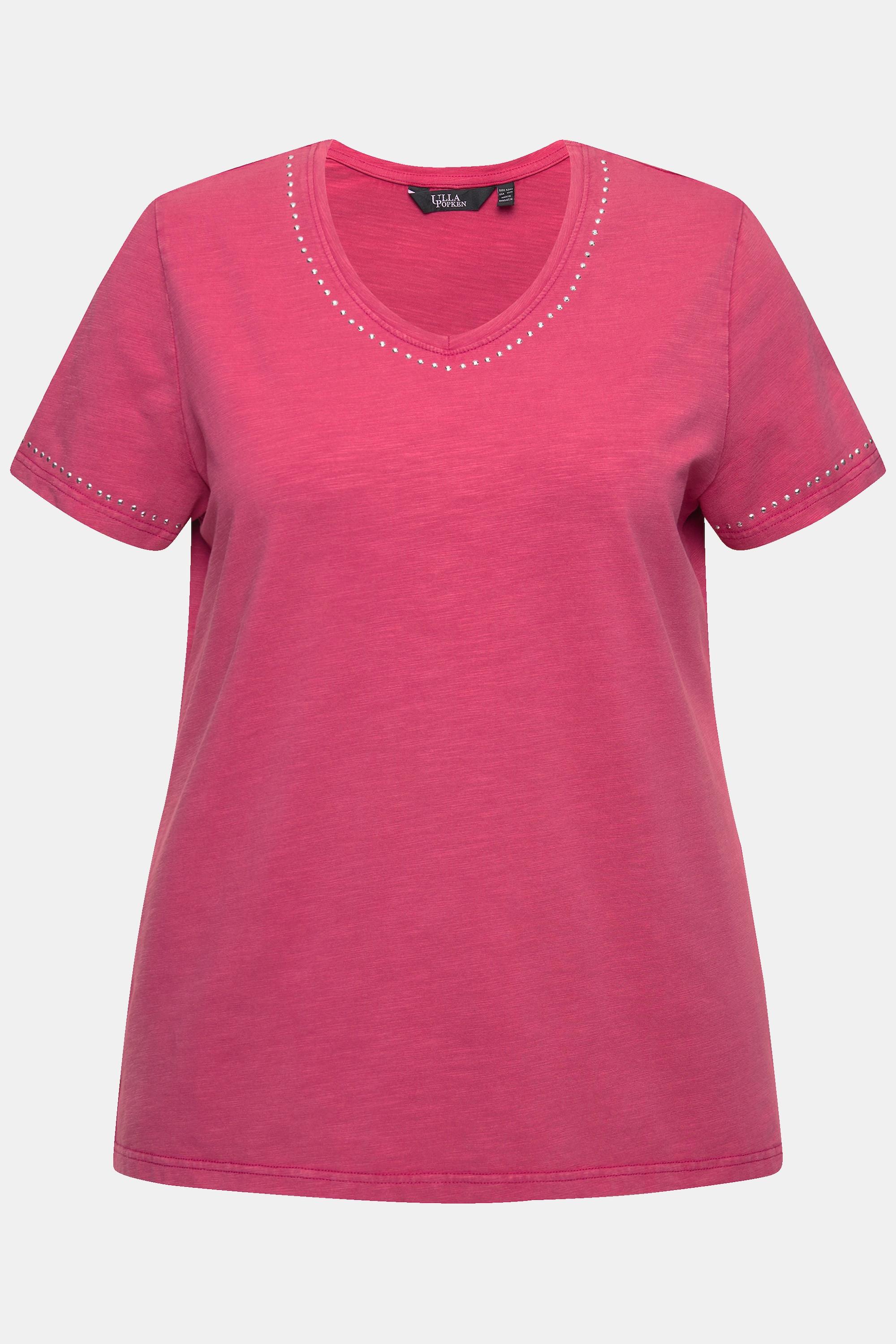 Ulla Popken  T-shirt cold dyed. Rivets fantaisie, col en V et manches courtes. 