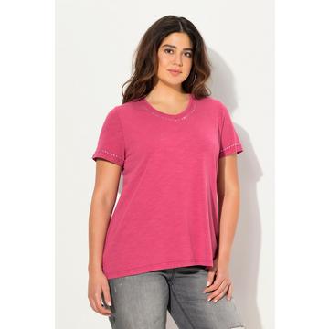 T-shirt con tintura a freddo, applicazioni, scollo a V e mezze maniche