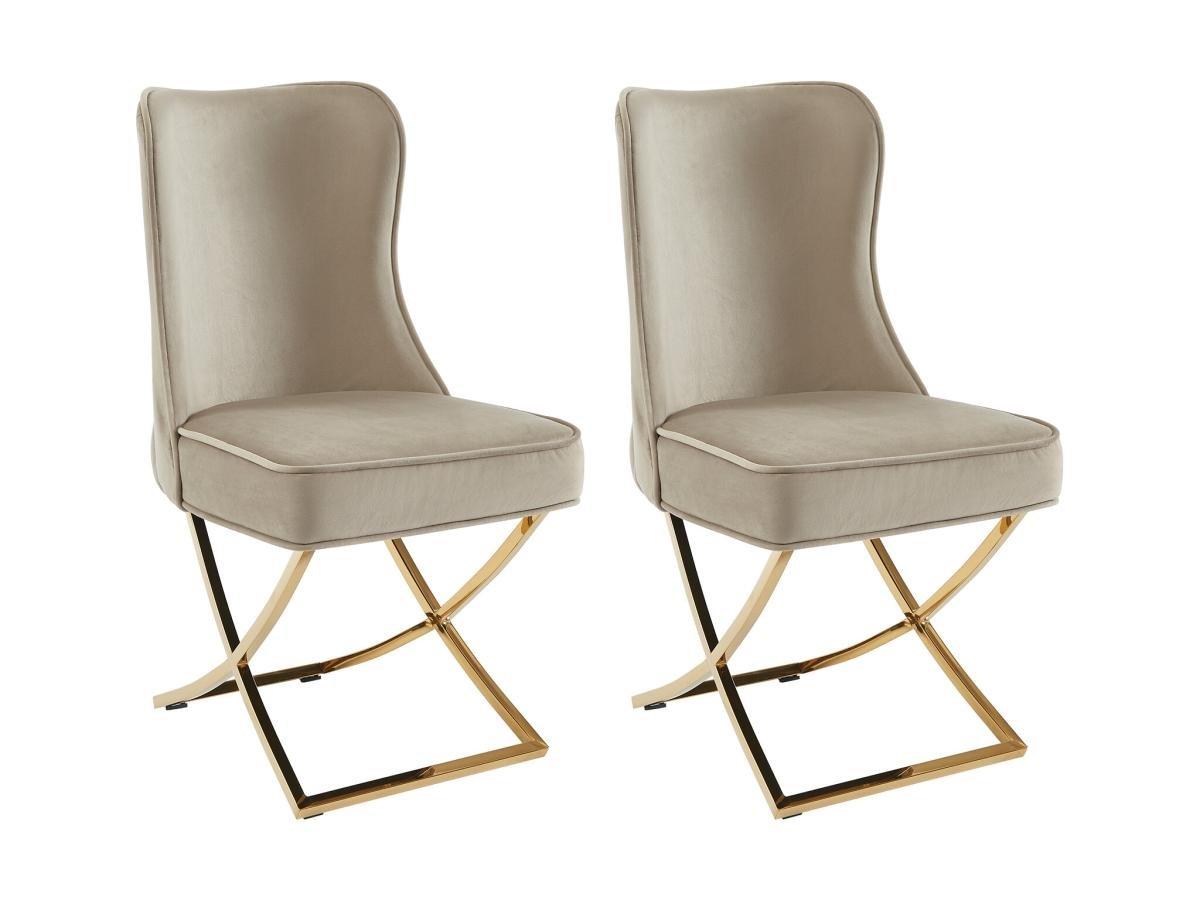 PASCAL MORABITO Lot de 2 chaises en velours et acier inoxydable doré - Beige - MARELANO de Pascal MORABITO  