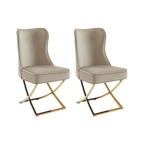 PASCAL MORABITO Lot de 2 chaises en velours et acier inoxydable doré - Beige - MARELANO de Pascal MORABITO  