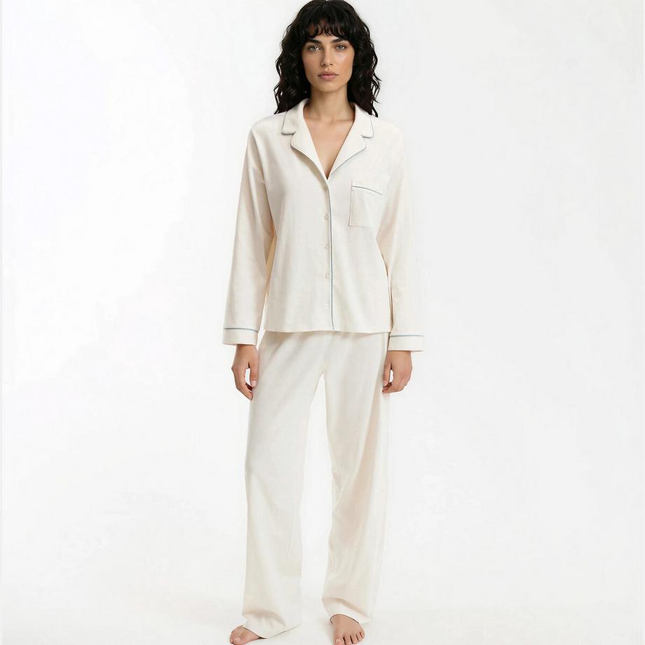 Pyjama im Grossvater-Look aus einfarbigem Baumwolljersey