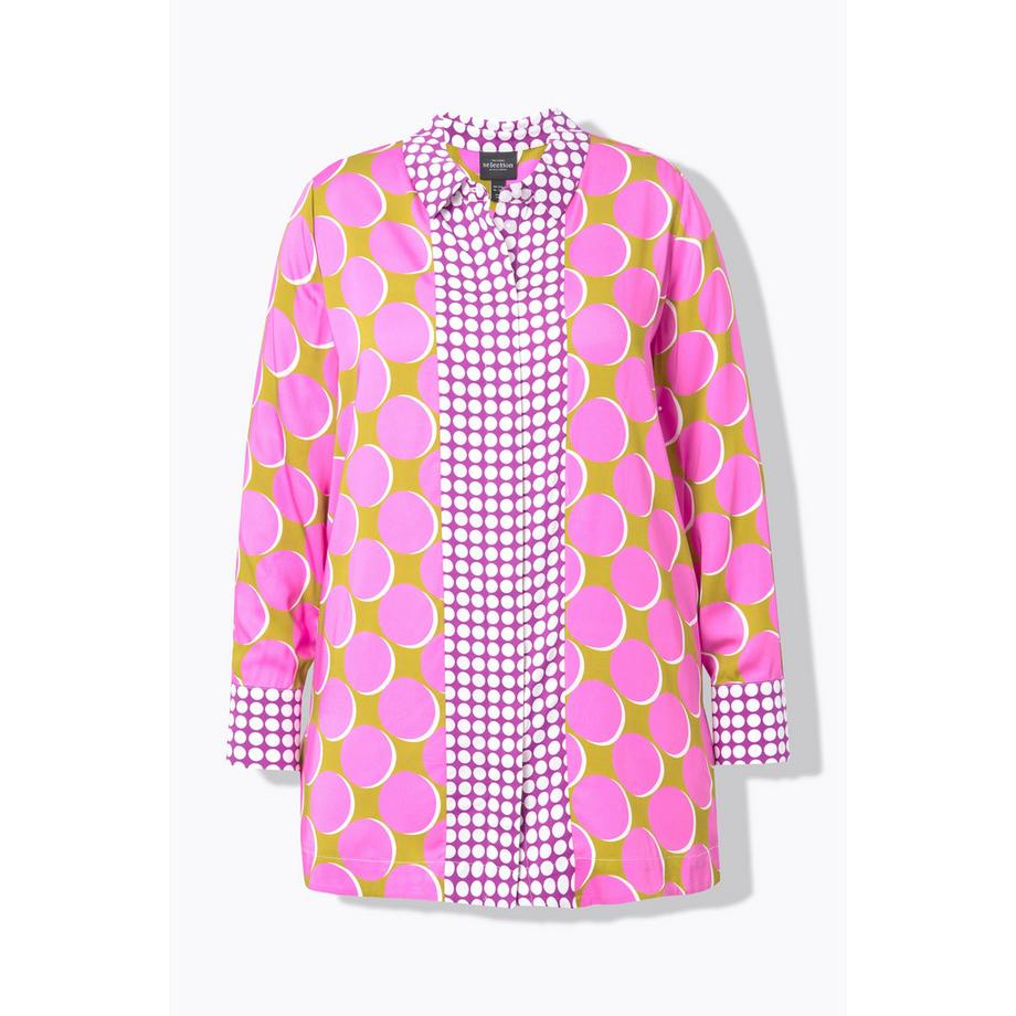 Ulla Popken Satin Longbluse Patch Design Hemdkragen Langarm  