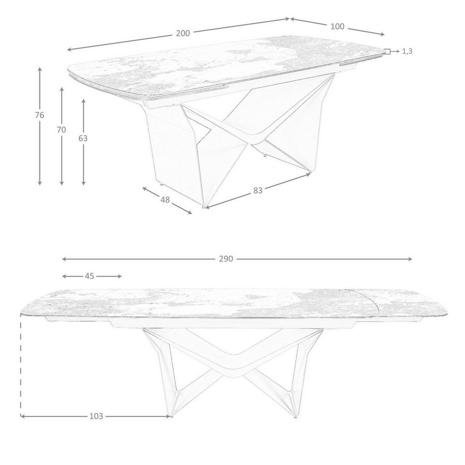 ANGEL CERDA Table de salle à manger ovale à rallonge avec marbre porcelaine et fût en acier taupe métallisé  