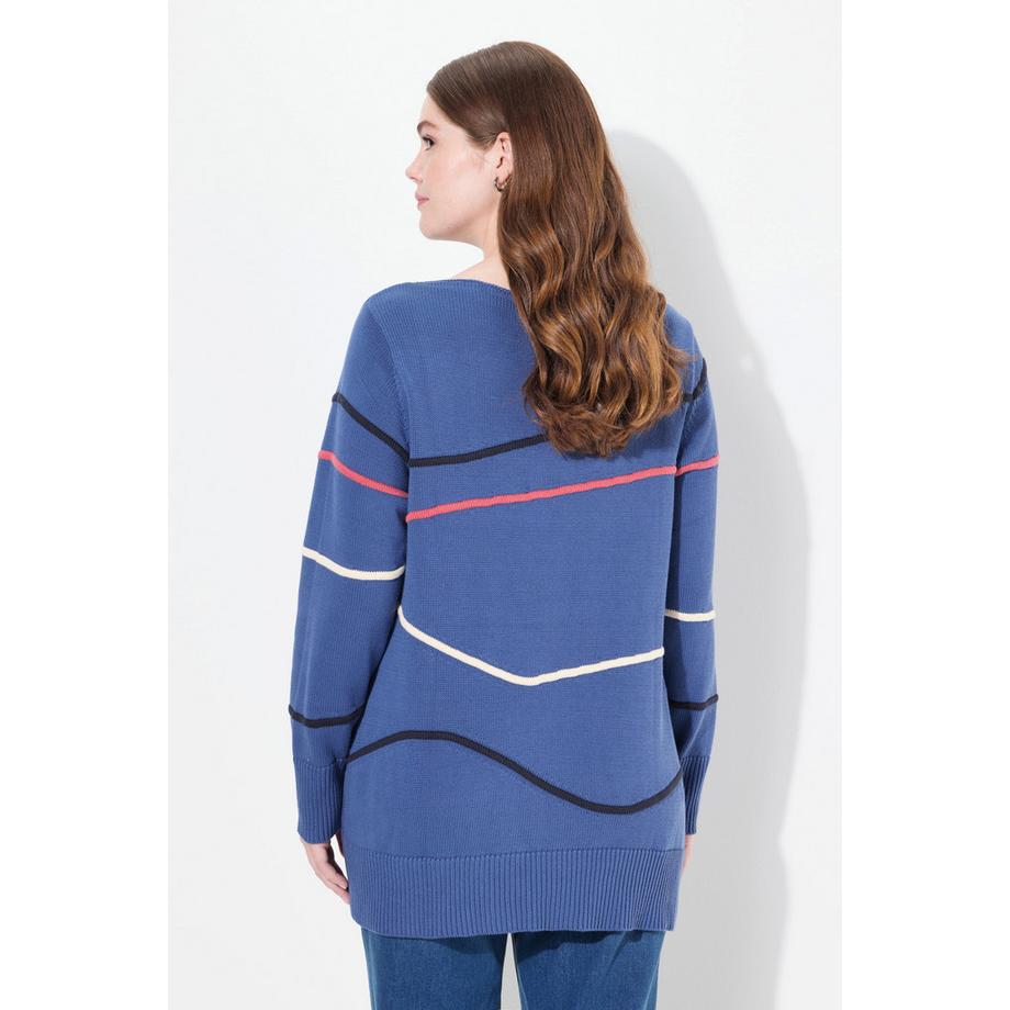 Ulla Popken Pull Col Bateau Manches Longues Coton Bio  