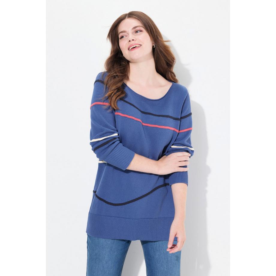 Ulla Popken Pull Col Bateau Manches Longues Coton Bio  