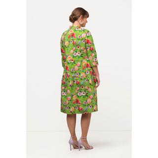 Ulla Popken  Hemdblusenkleid, Blumen, A-Linie, Hemdkragen, 3/4-Arm 