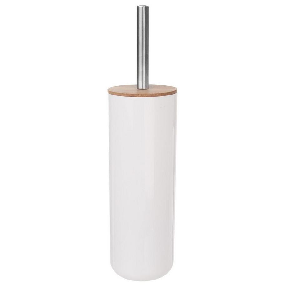 Orion  Brosse WC efficace en bambou, plastique blanc et acier inoxydable 