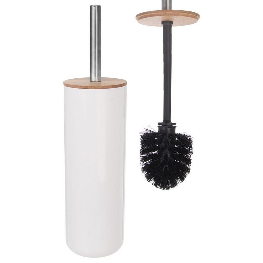 Orion  Brosse WC efficace en bambou, plastique blanc et acier inoxydable 