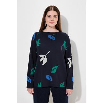 Pull en coton bio, manches longues et encolure bateau, motif feuilles