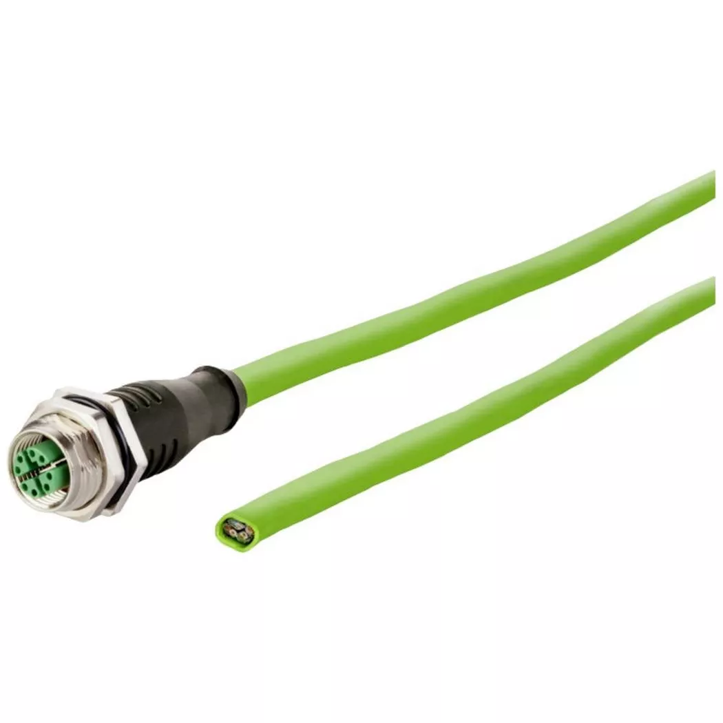 METZ CONNECT - M12 Industrial Ethernet Leitung, X-kodiert, 5.0 m, M12 Buchse gerade - freies Leitungsende, PUR, Grün, One Size