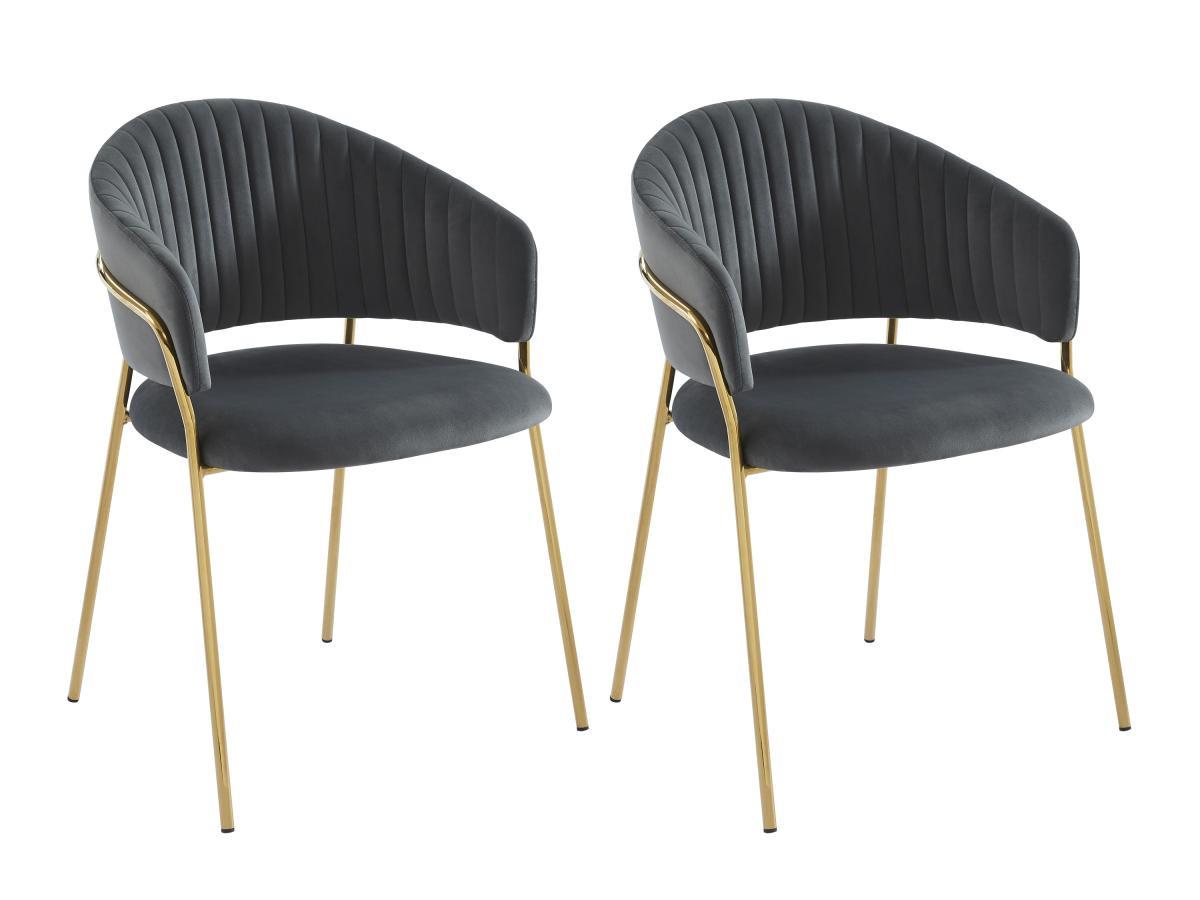 PASCAL MORABITO Lot de 2 chaises en velours et métal doré - Gris - MADOLIA de Pascal MORABITO  