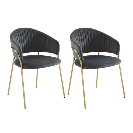 PASCAL MORABITO Lot de 2 chaises en velours et métal doré - Gris - MADOLIA de Pascal MORABITO  