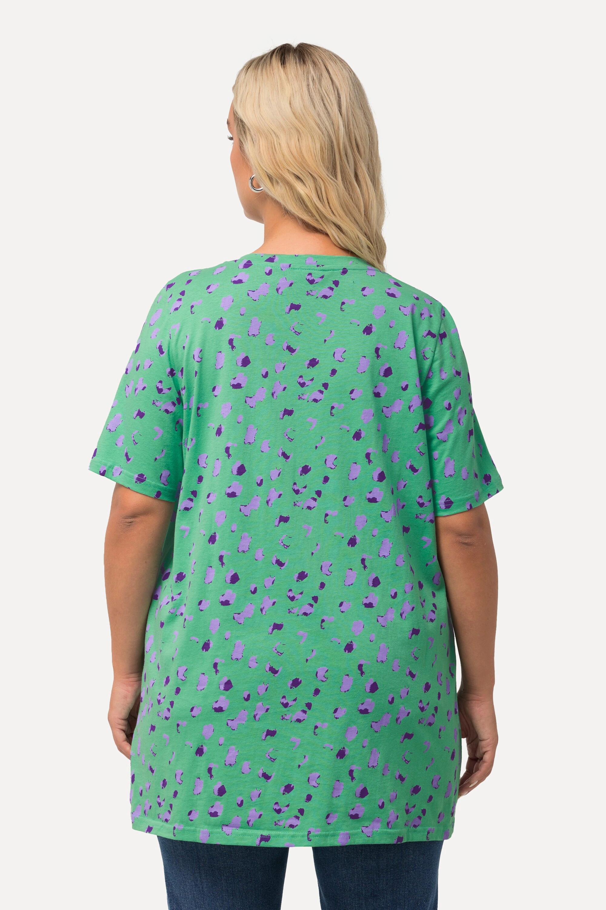 Ulla Popken  T-shirt long, motifs à pois, encolure carrée, manches courtes 