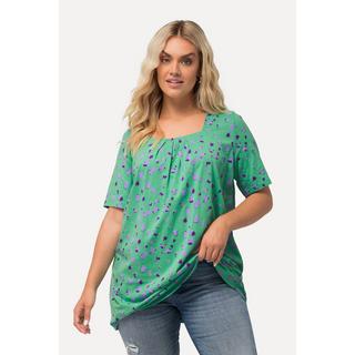 Ulla Popken  T-shirt long, motifs à pois, encolure carrée, manches courtes 