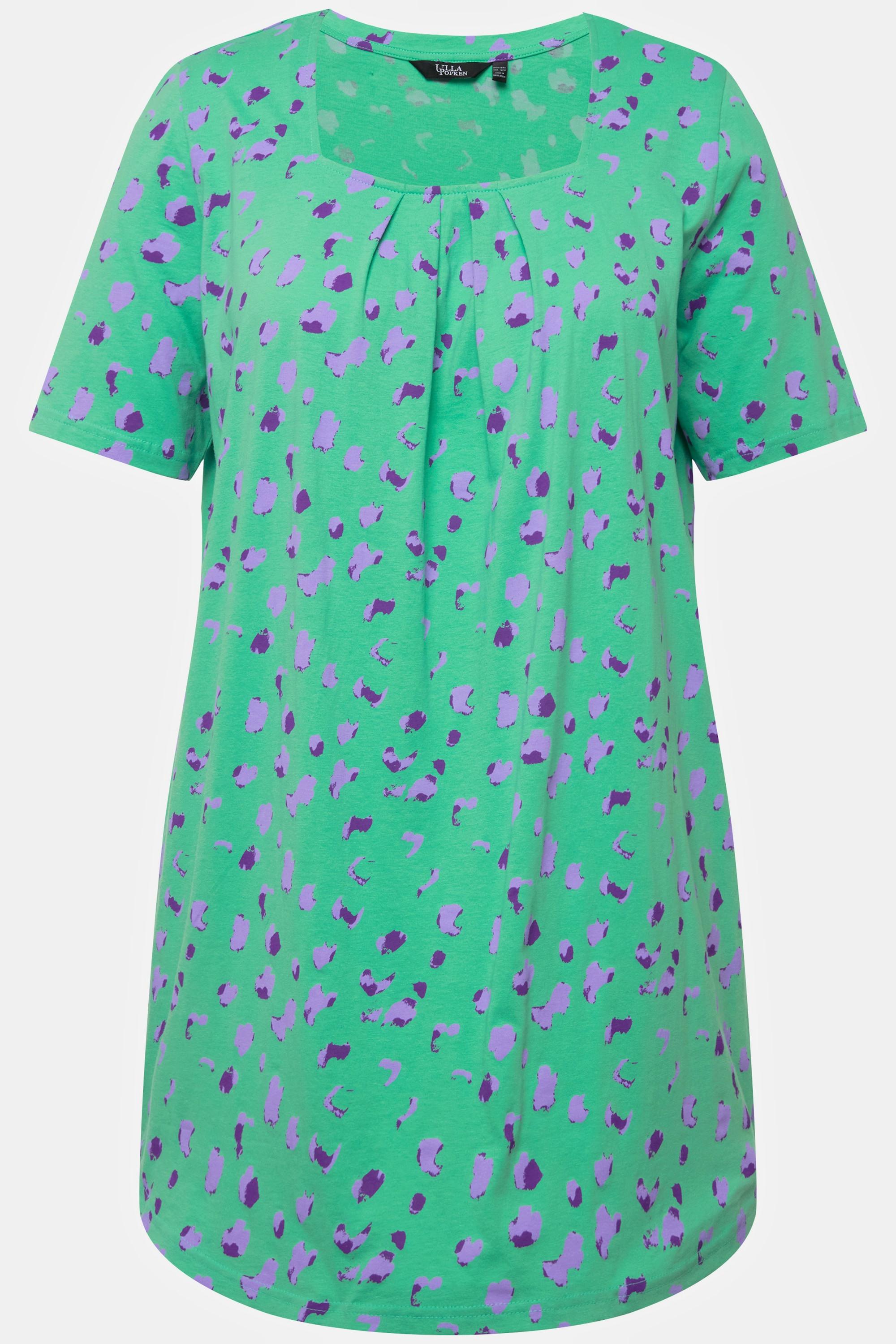 Ulla Popken  T-shirt long, motifs à pois, encolure carrée, manches courtes 