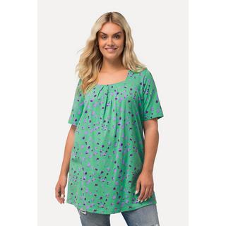 Ulla Popken  T-shirt long, motifs à pois, encolure carrée, manches courtes 