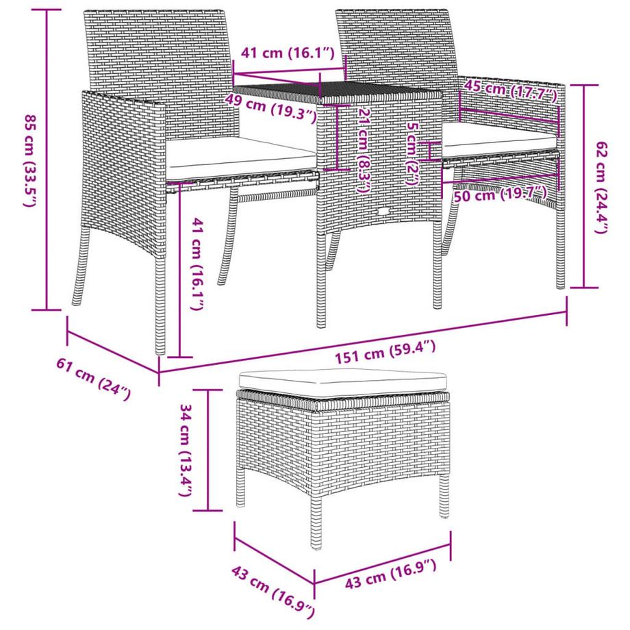 VidaXL Garten-sofagarnitur poly-rattan  