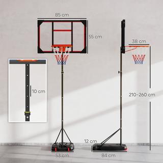 Northio  Panier de basket d'extérieur pour enfants, support de basket réglable en hauteur de 210 à 260 cm avec roulettes, système de basket avec support pour enfants à partir de 6 ans, rouge 
