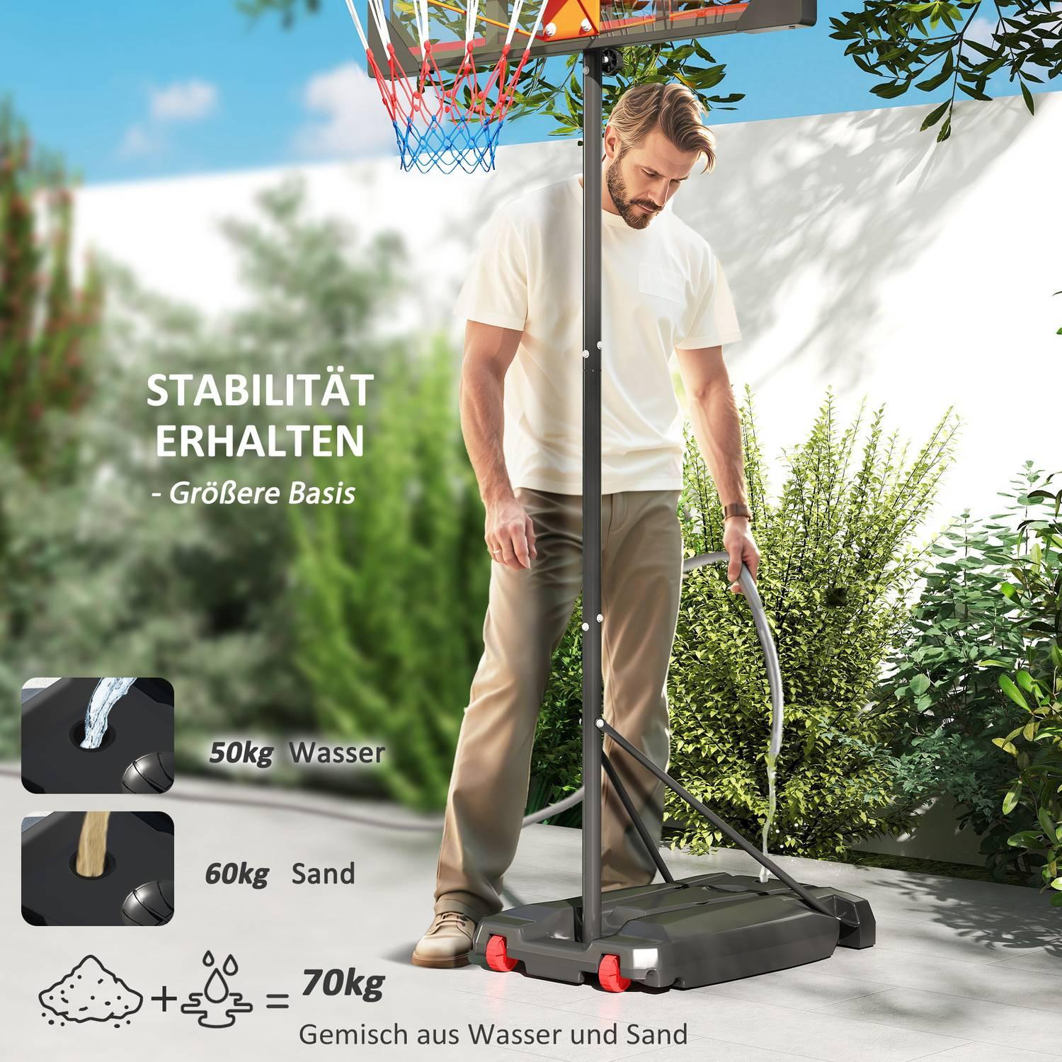 Northio  Panier de basket d'extérieur pour enfants, support de basket réglable en hauteur de 210 à 260 cm avec roulettes, système de basket avec support pour enfants à partir de 6 ans, rouge 