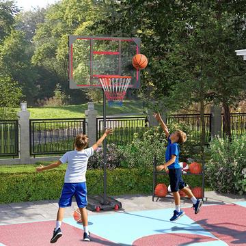 Panier de basket d'extérieur pour enfants, support de basket réglable en hauteur de 210 à 260 cm avec roulettes, système de basket avec support pour enfants à partir de 6 ans, rouge