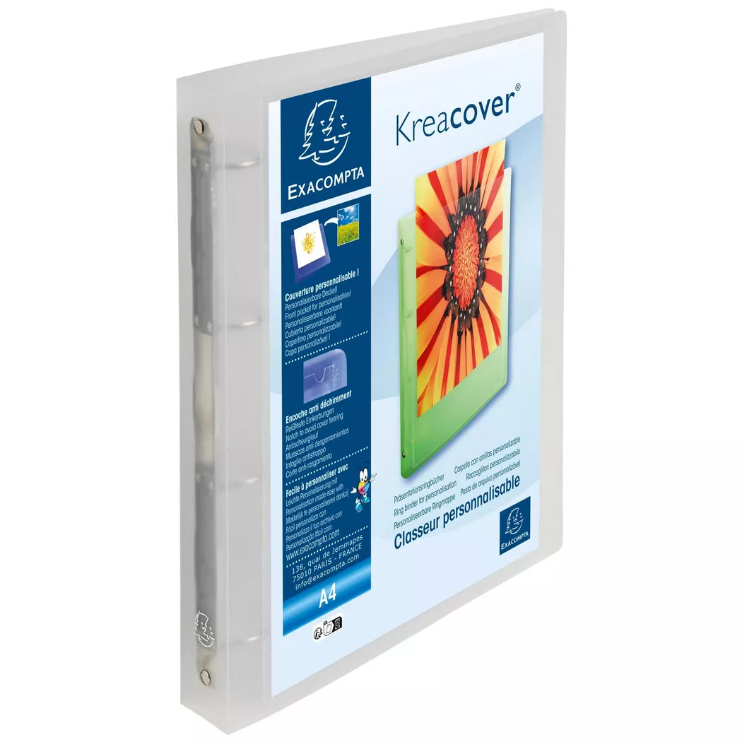 Classeur 4 anneaux 30mm polypropylène chromaline 10/10e Krea Cover - A4 maxi Blanc transparent