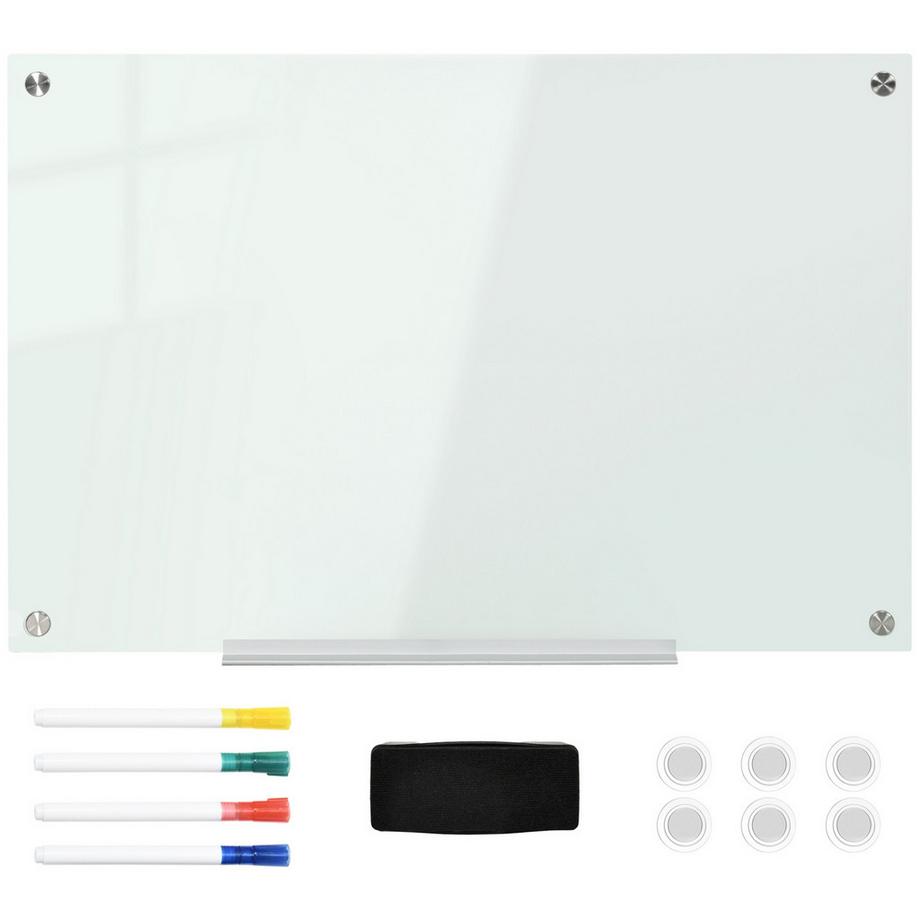 Northio  Whiteboard Magnettafel Mit 4 Stifte, 6 Magnete, 1 Schwamm, Ablage, Staffelei Glastafel, Wandmontage, 90X60Cm 