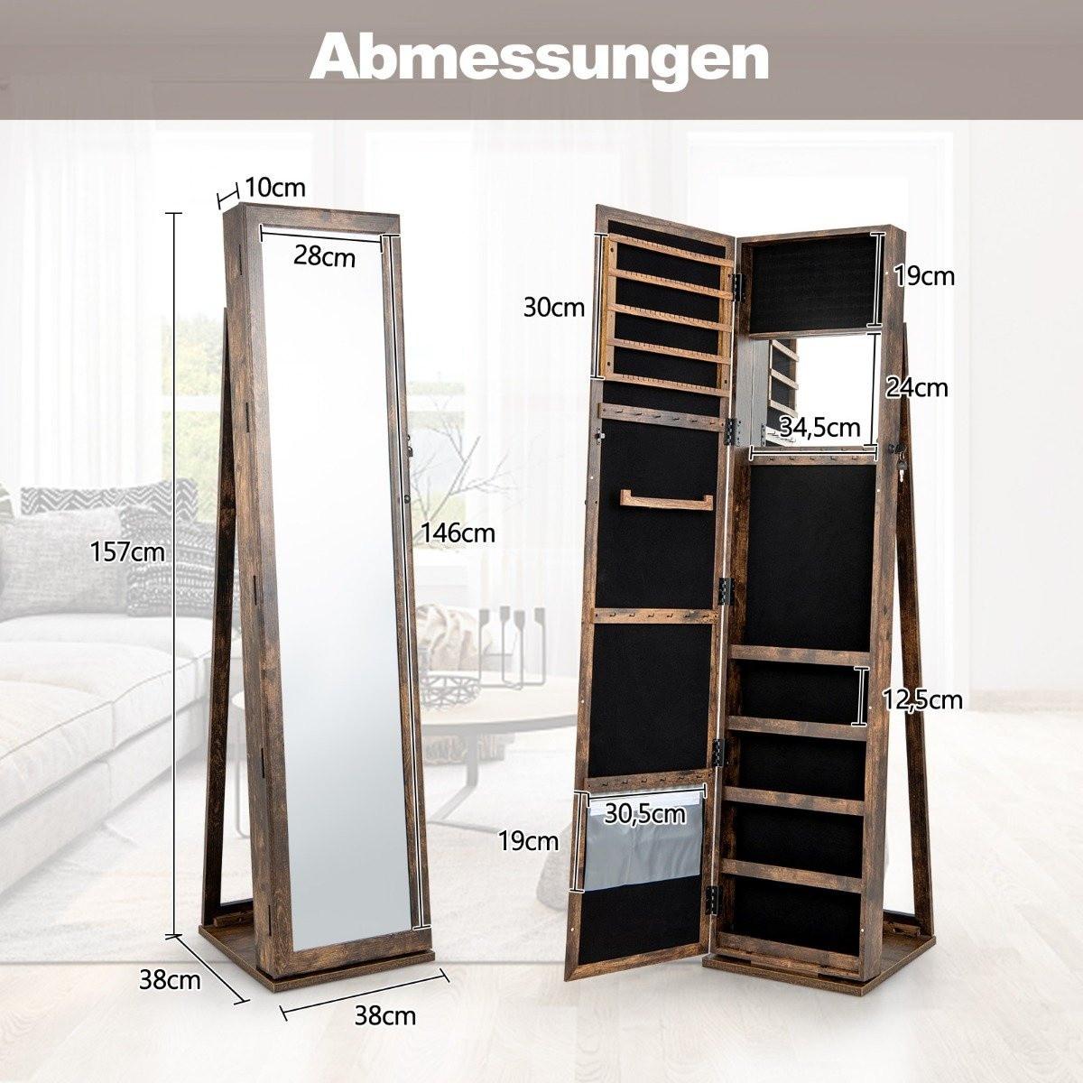 Northix Schmuckschrank Spiegelschrank mit Ganzkörperspiegel und eingebauter Make-up-Spiegel Braun  