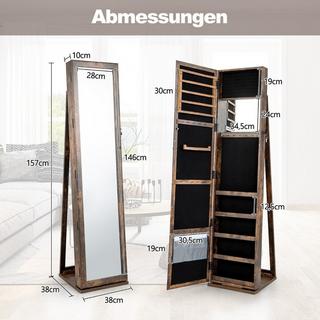 Northix Schmuckschrank Spiegelschrank mit Ganzkörperspiegel und eingebauter Make-up-Spiegel Braun  