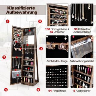 Northix Schmuckschrank Spiegelschrank mit Ganzkörperspiegel und eingebauter Make-up-Spiegel Braun  