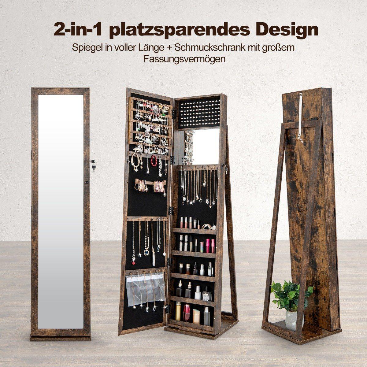 Northix Schmuckschrank Spiegelschrank mit Ganzkörperspiegel und eingebauter Make-up-Spiegel Braun  
