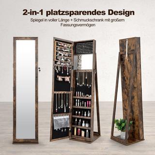 Northix Schmuckschrank Spiegelschrank mit Ganzkörperspiegel und eingebauter Make-up-Spiegel Braun  