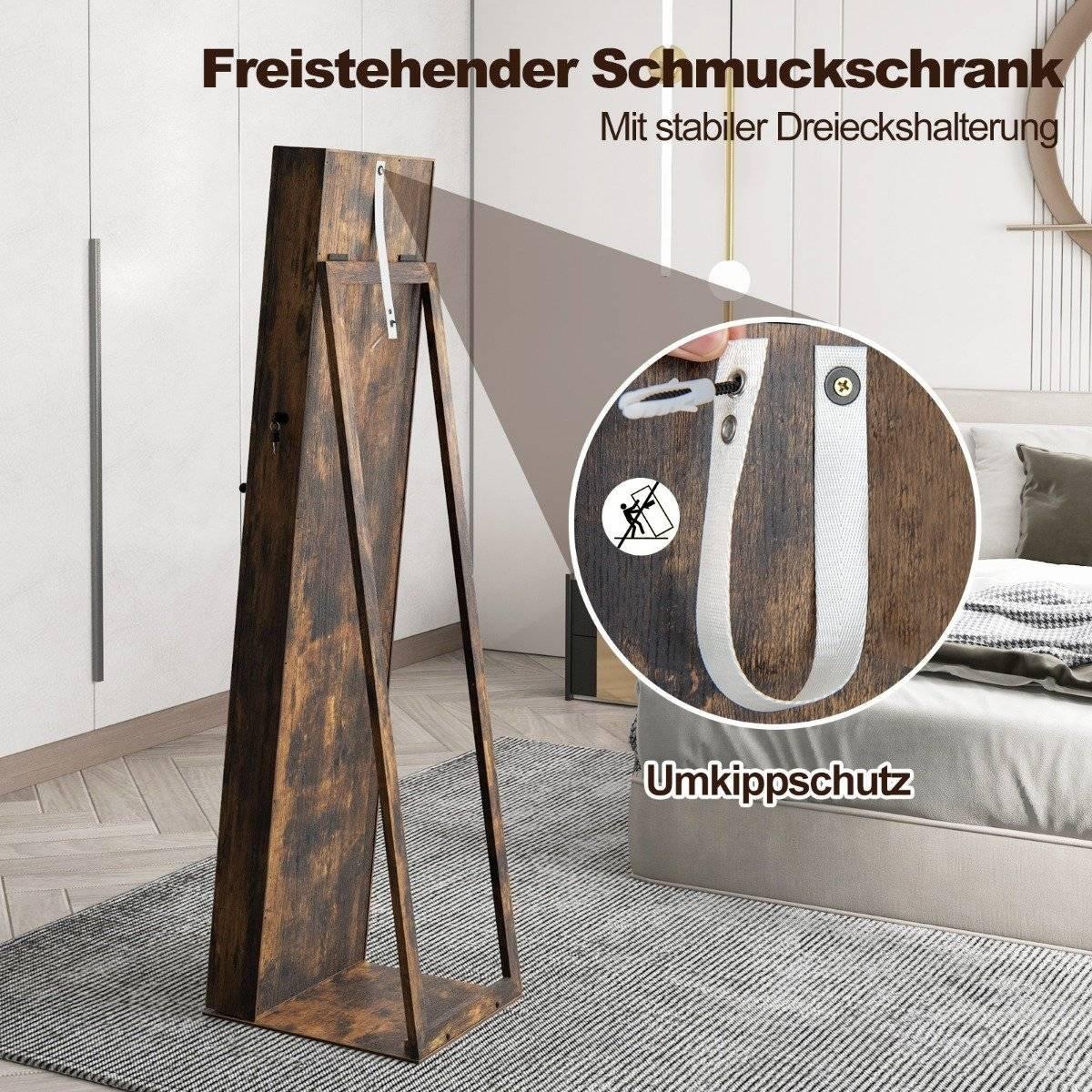 Northix Schmuckschrank Spiegelschrank mit Ganzkörperspiegel und eingebauter Make-up-Spiegel Braun  