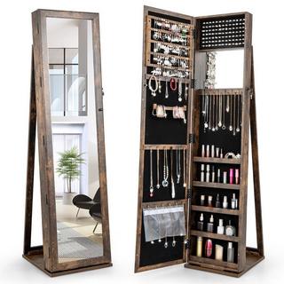 Northix Schmuckschrank Spiegelschrank mit Ganzkörperspiegel und eingebauter Make-up-Spiegel Braun  